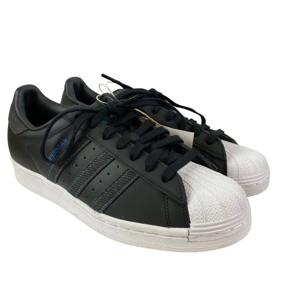 Adidas Superstar Shoes Mens 8 Denim Pack Black Leather Sneaker Classic NEW